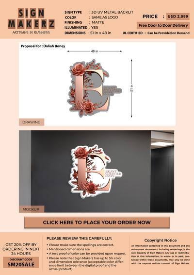 3D UV Metal Backlit sign for Daliah Boney