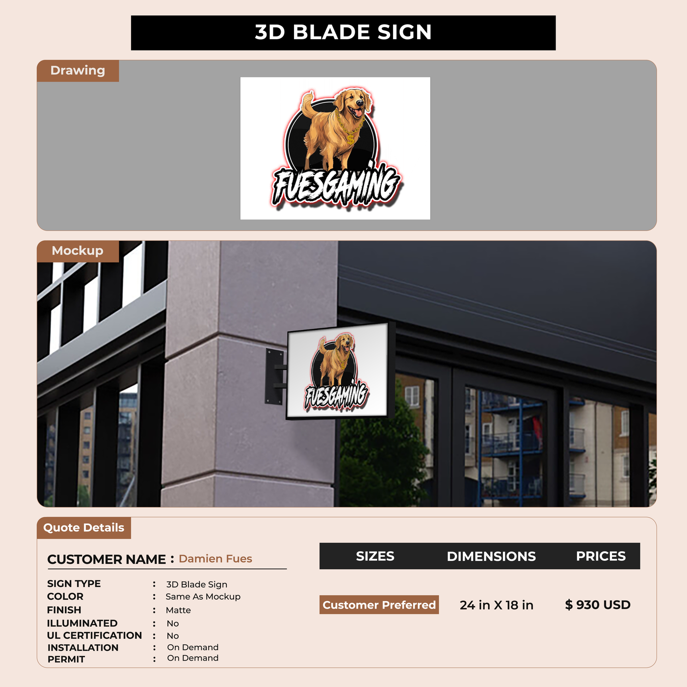 3D Blade Sign for Damien Fues