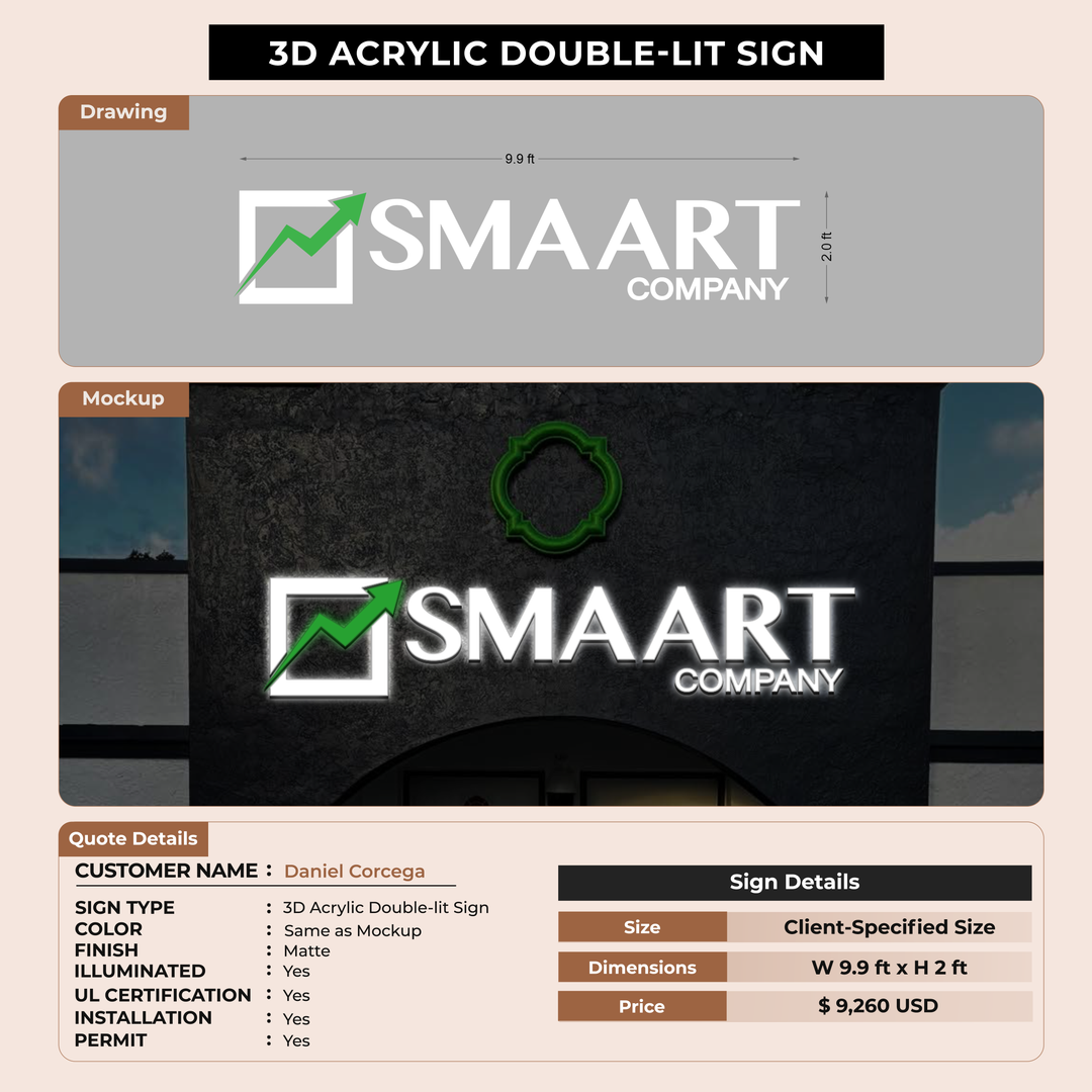 3D Acrylic Double-lit sign For Daniel Corcega