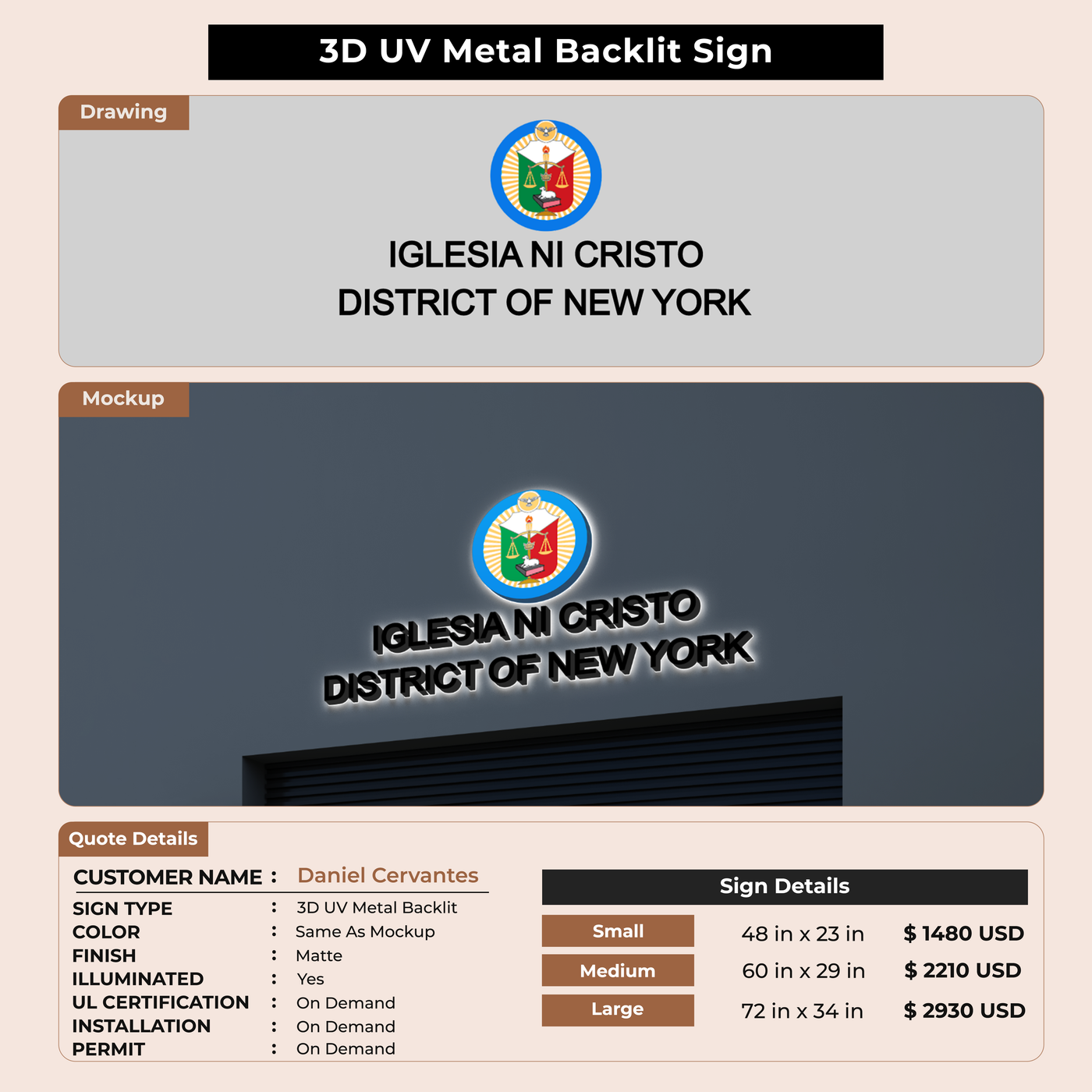 3D UV Metal Backlit Sign for Daniel Cervantes