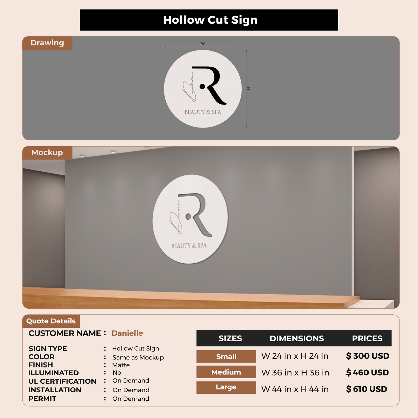 Hollow Cut Sign For Danielle