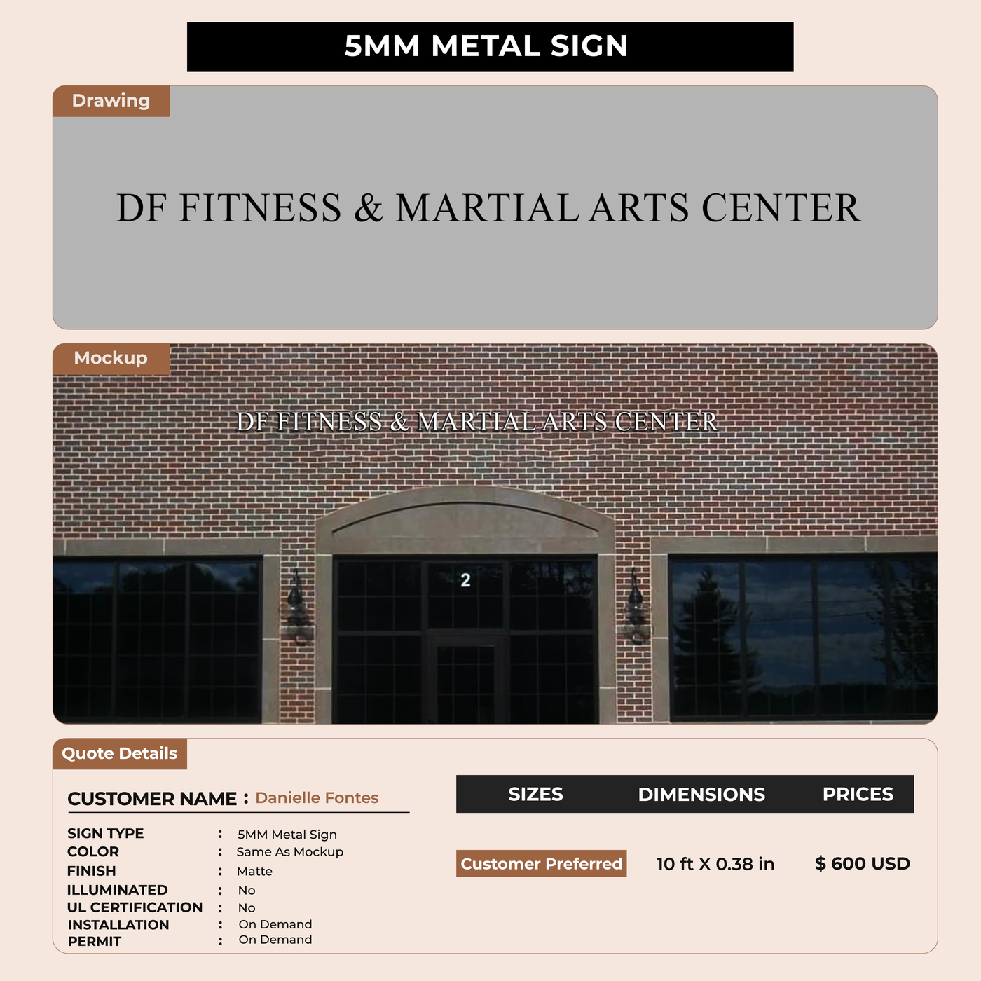 5mm Metal Sign for Danielle Fontes