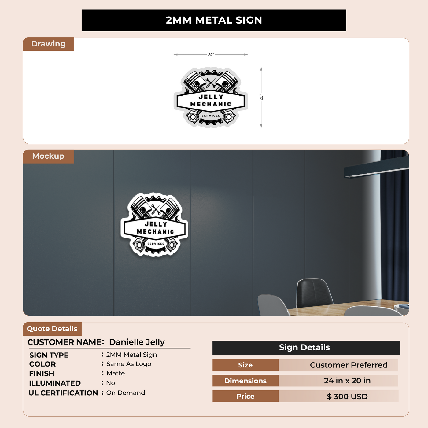 2MM Metal Sign For Danielle Jelly