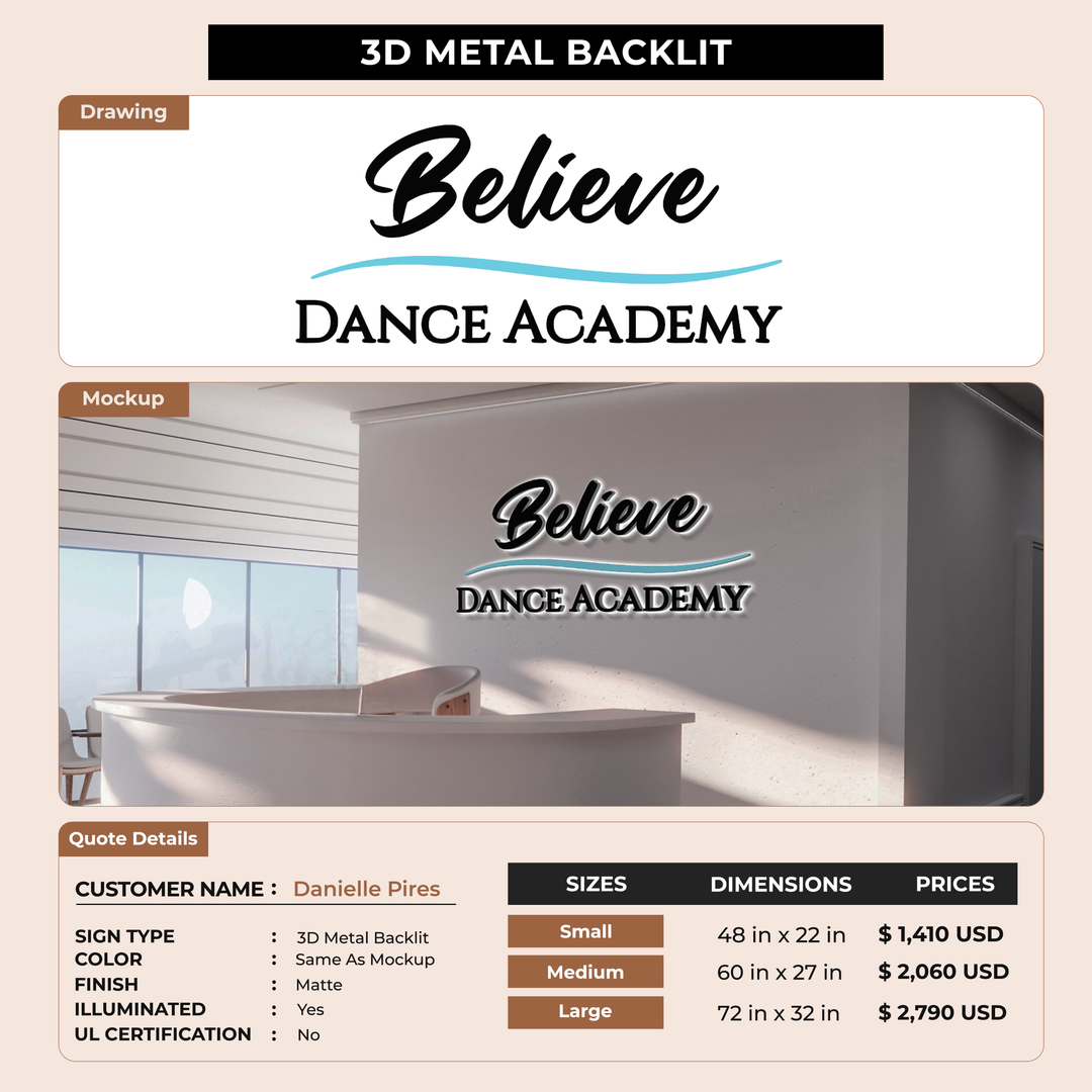 3d metal backlit for Danielle Pires