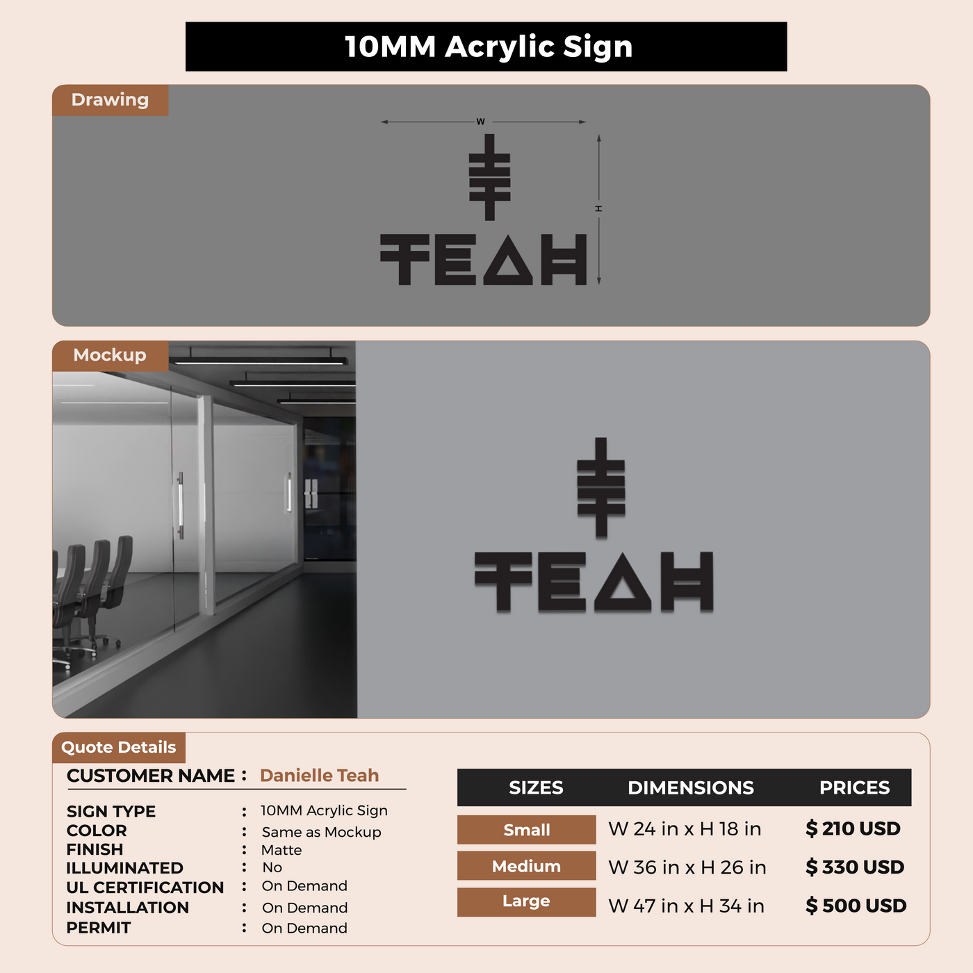 10MM Acrylic Sign For Danielle Teah