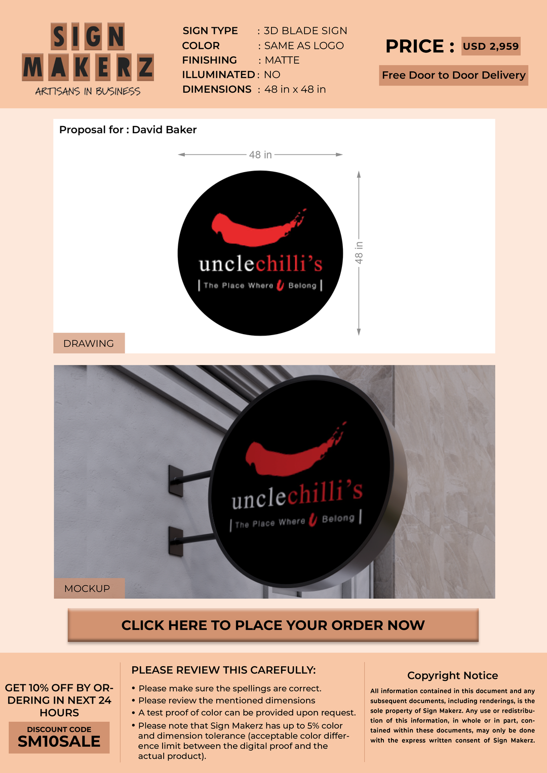 3D Blade Sign for David Baker