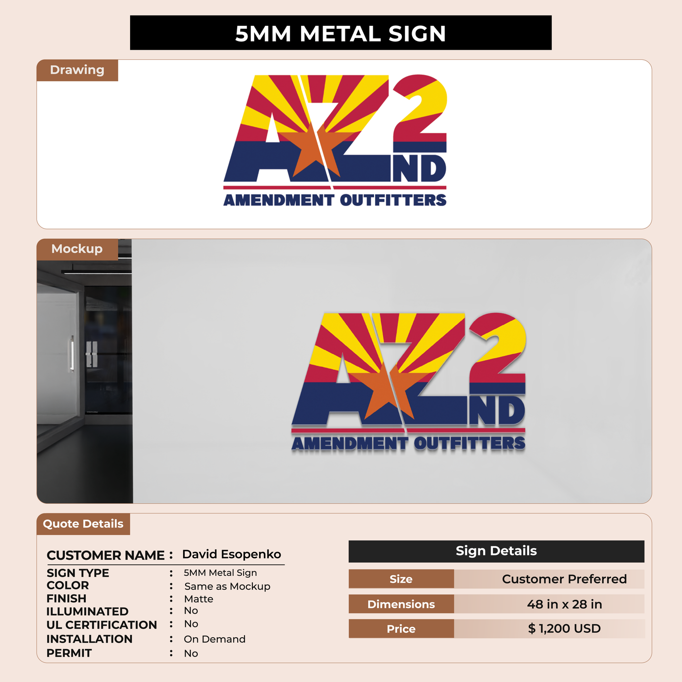 5mm Metal Sign for David Esopenko