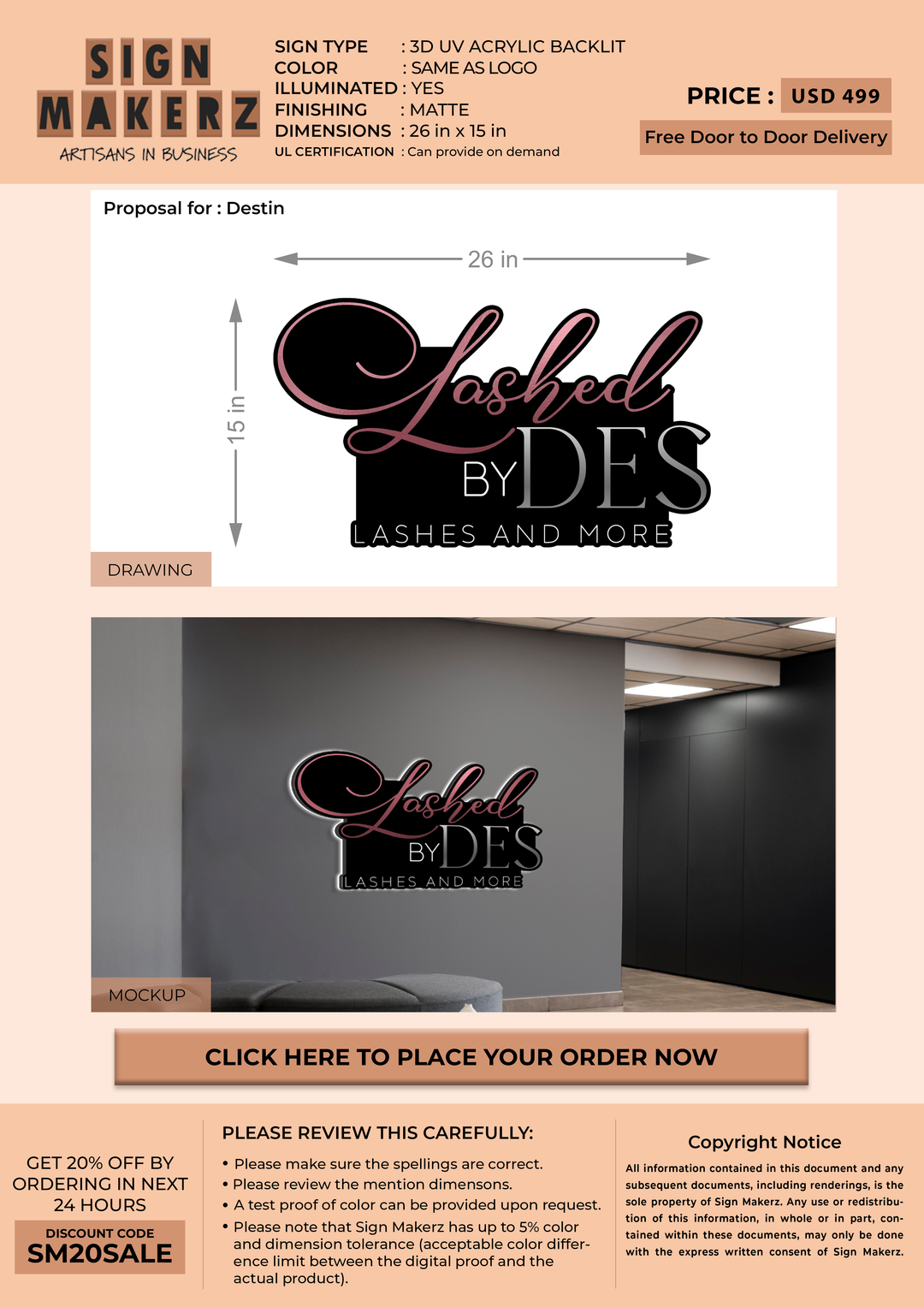 3D UV ACRYLIC BACKLIT SIGN FOR Destin