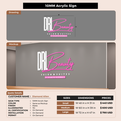10MM Acrylic Sign For Diamond Allen