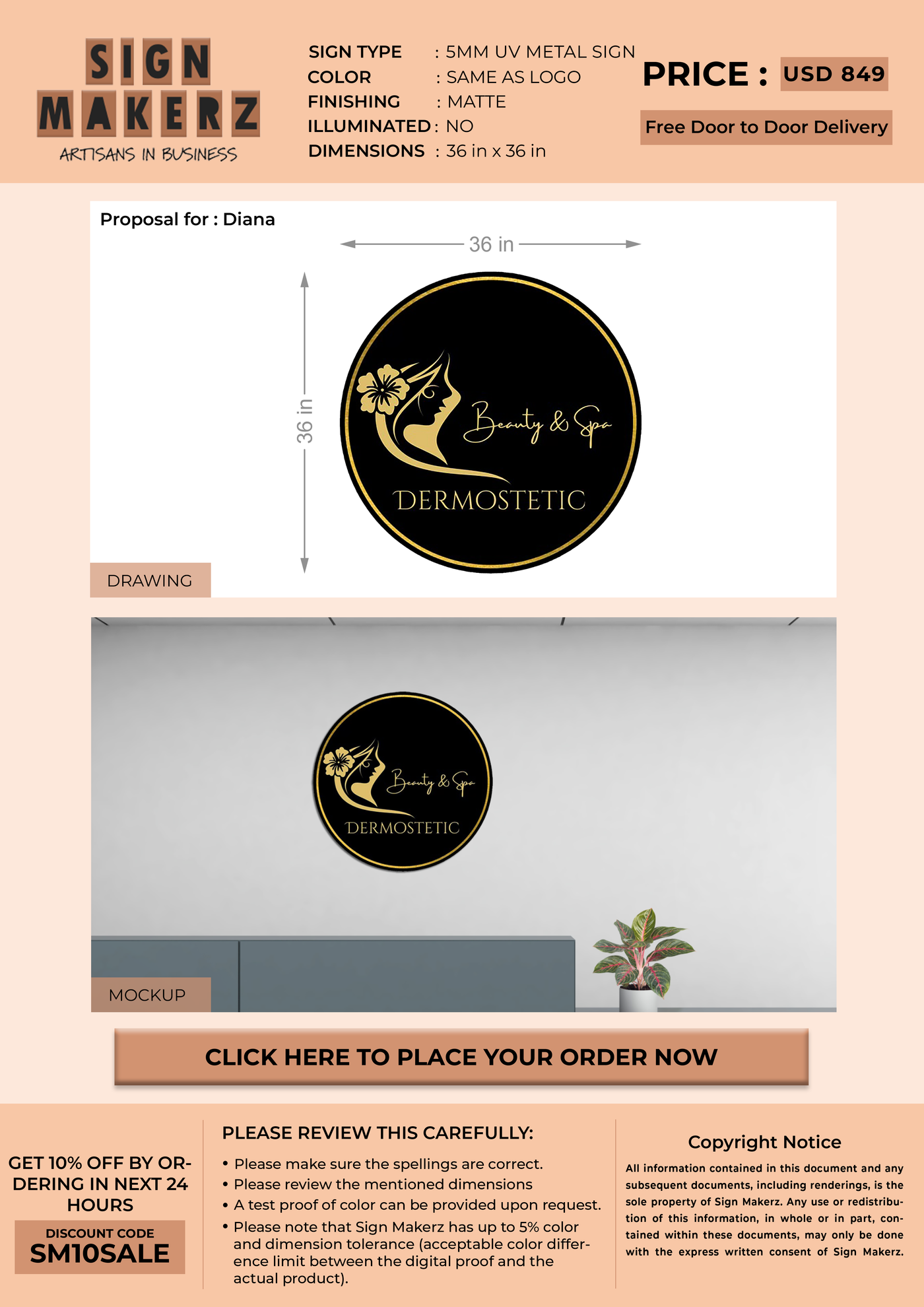 5MM UV Metal Sign for Diana