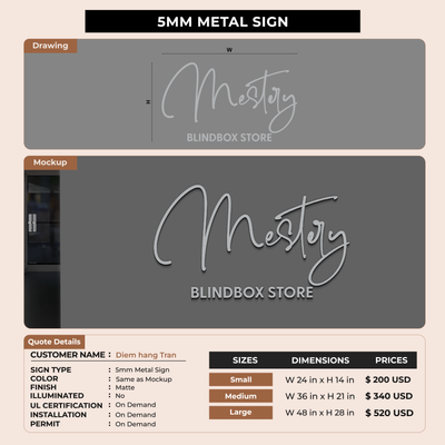 5mm Metal Sign for Diem hang Tran