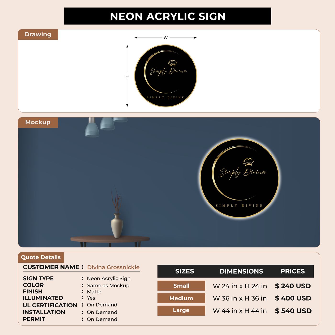 Neon Acrylic Sign for Divina Grossnickle