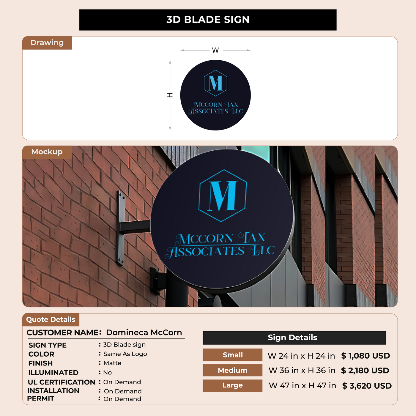 3D Blade Sign For Domineca McCorn