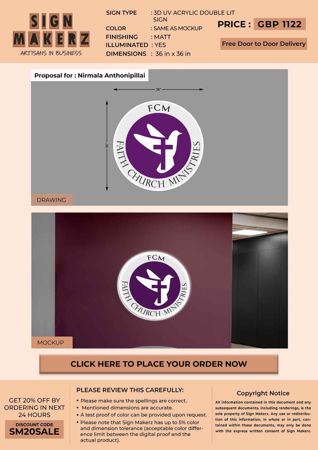 3D UV Acrylic Double-lit Sign For Nirmala Anthonipillai