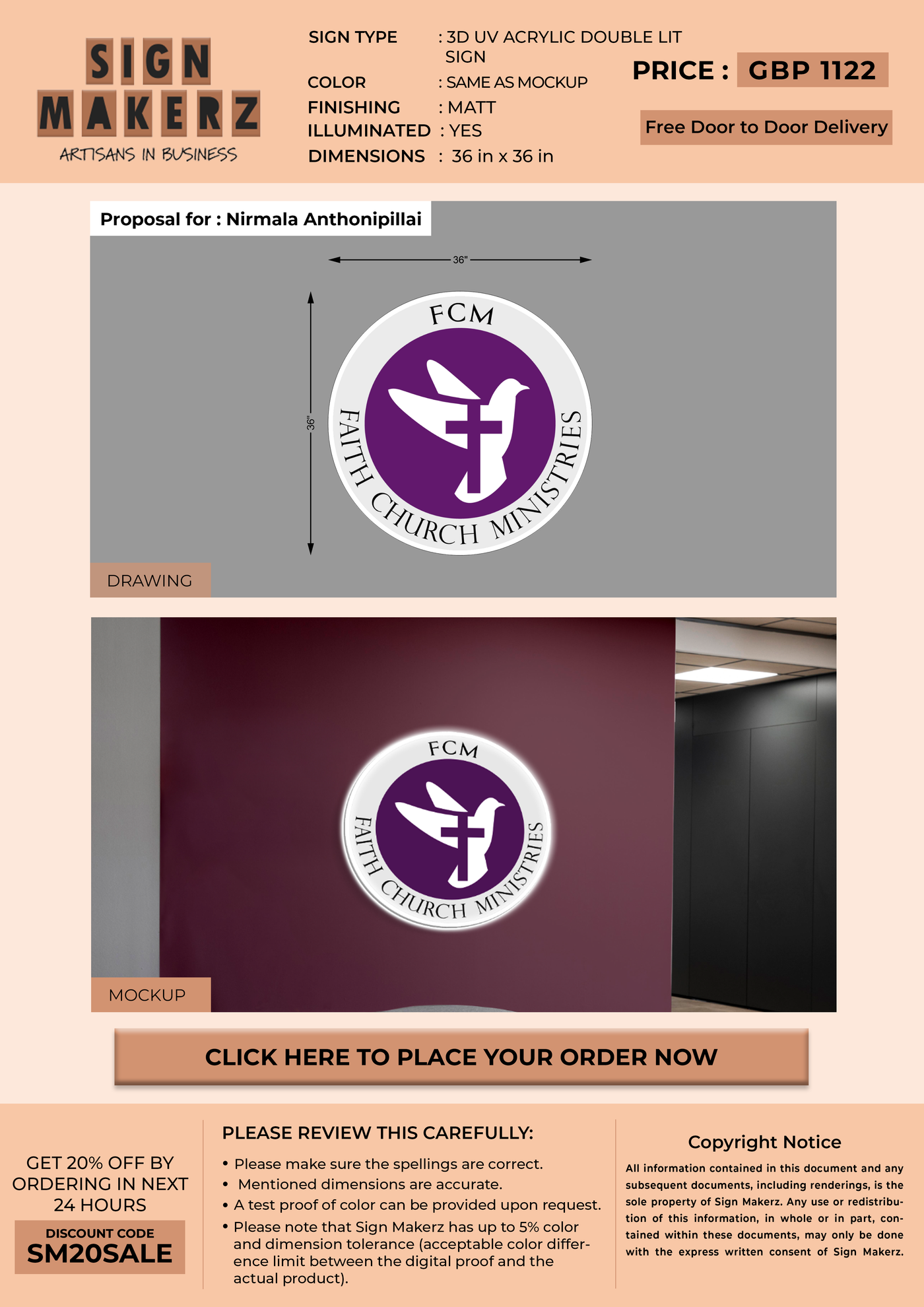 3D UV Acrylic Double-lit Sign For Nirmala Anthonipillai