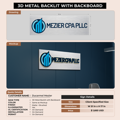 3D Metal Back-lit Sign For Ducarmel Mezier