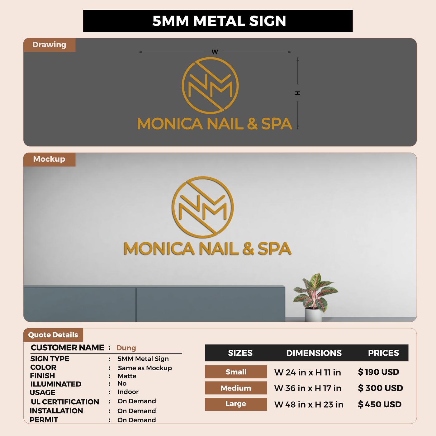 5MM Metal Sign For Dung