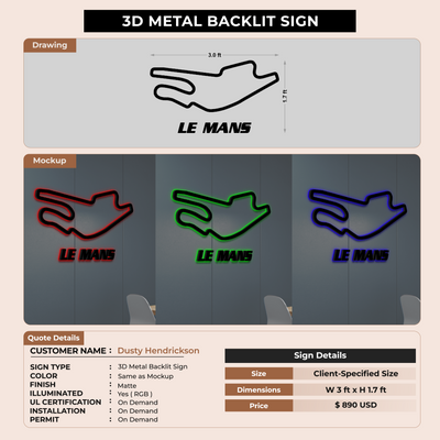 Metal Backlit Sign for Dusty Hendrickson
