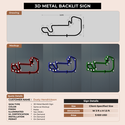 Metal Backlit Sign for Dusty Hendrickson