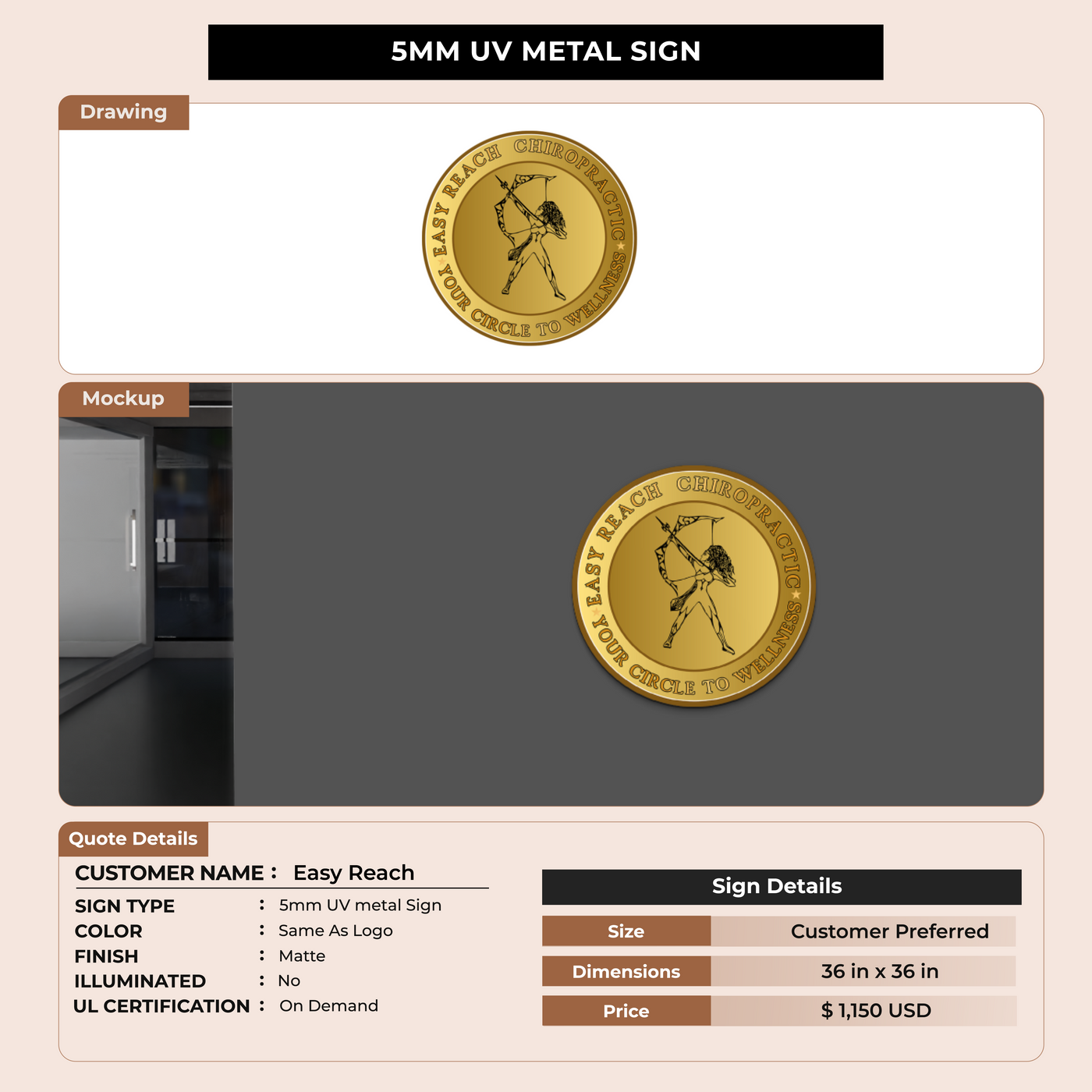 5MM UV Metal Sign for Easy Reach Chiropractic