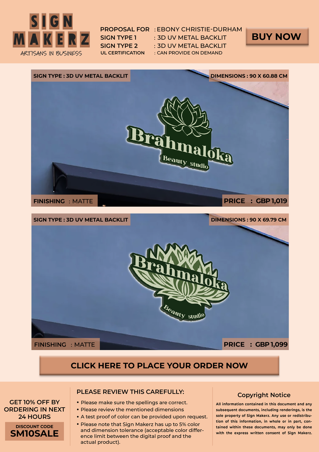 3D UV Metal Backlit sign for Ebony Christie