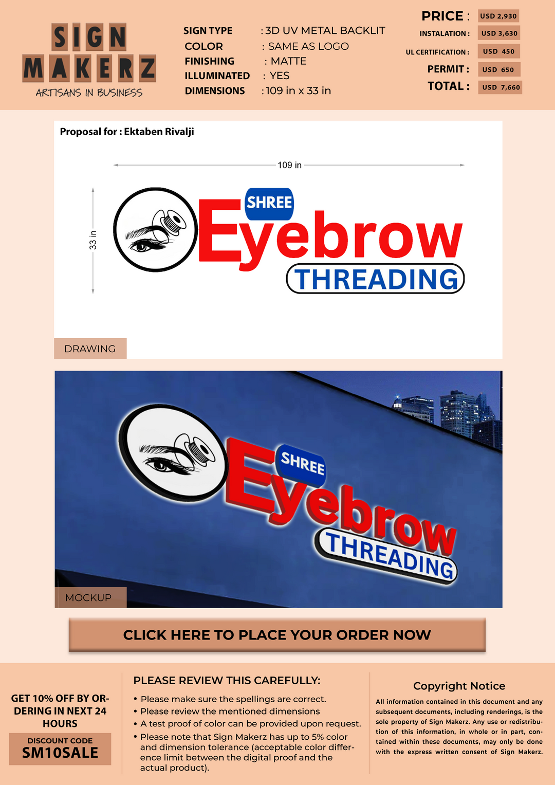 3D UV Metal Backlit Sign For Ektaben Rivalji
