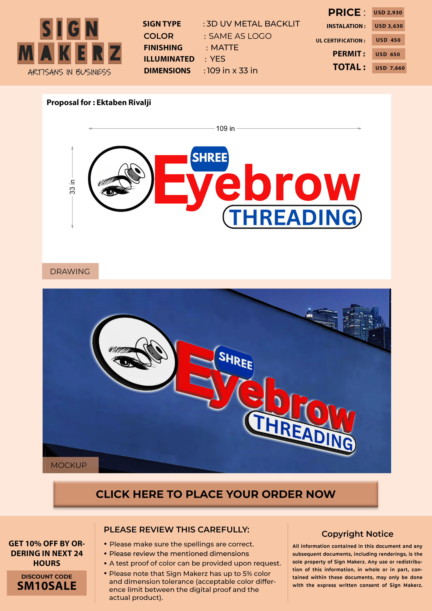 3D UV Metal Backlit Sign For Ektaben Rivalji