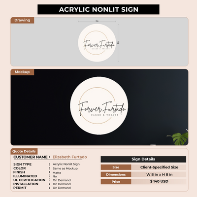 Acrylic non-lit sign for Elizabeth Furtado