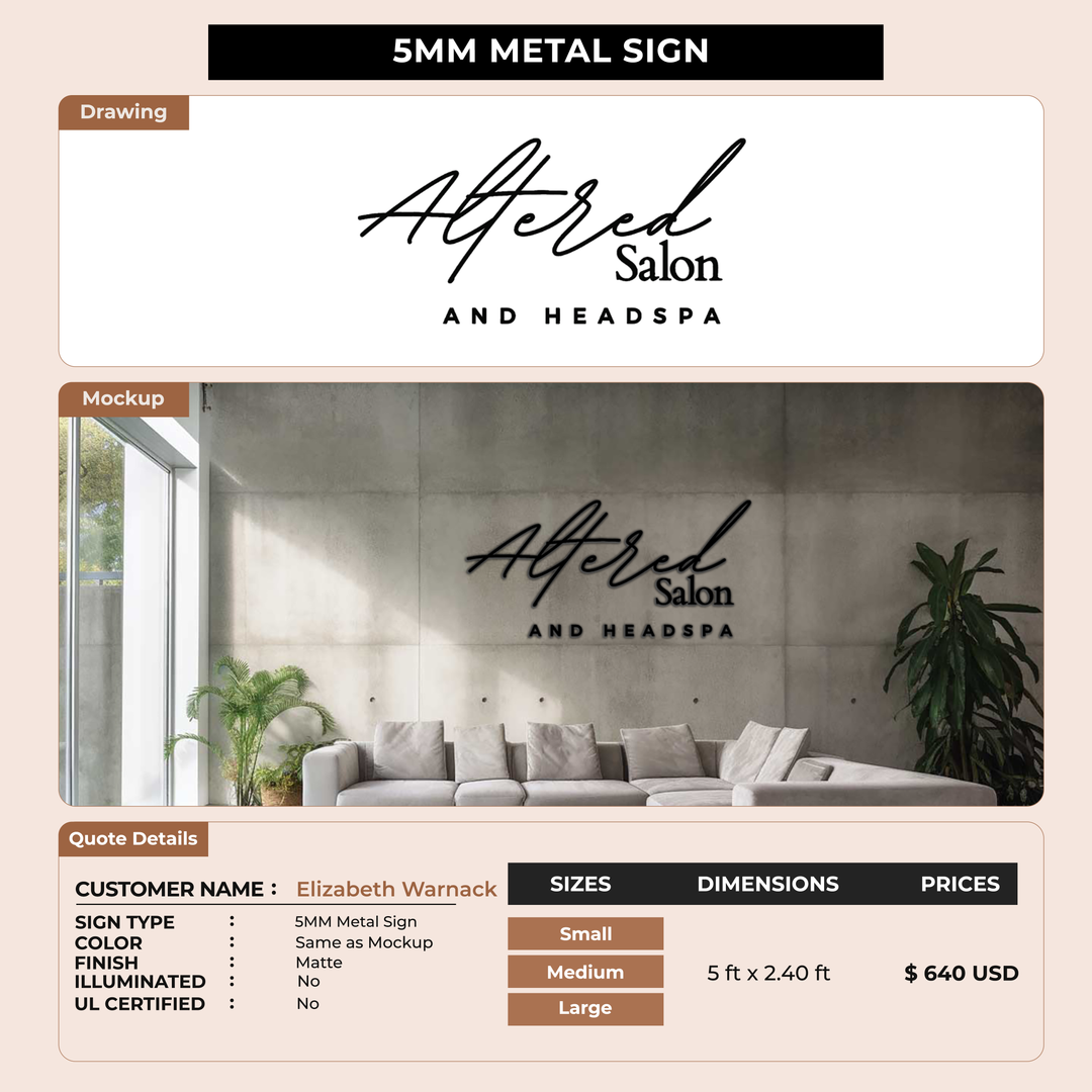 5mm metal sign for Elizabeth Warnack