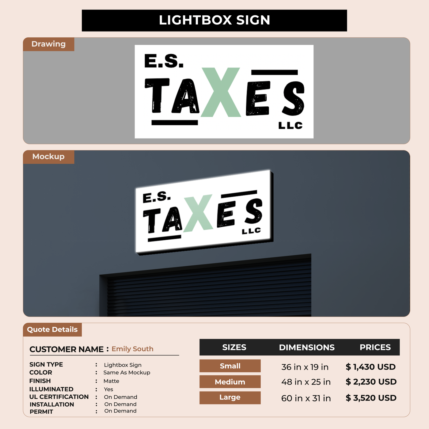 Light Box Sign for Emily South