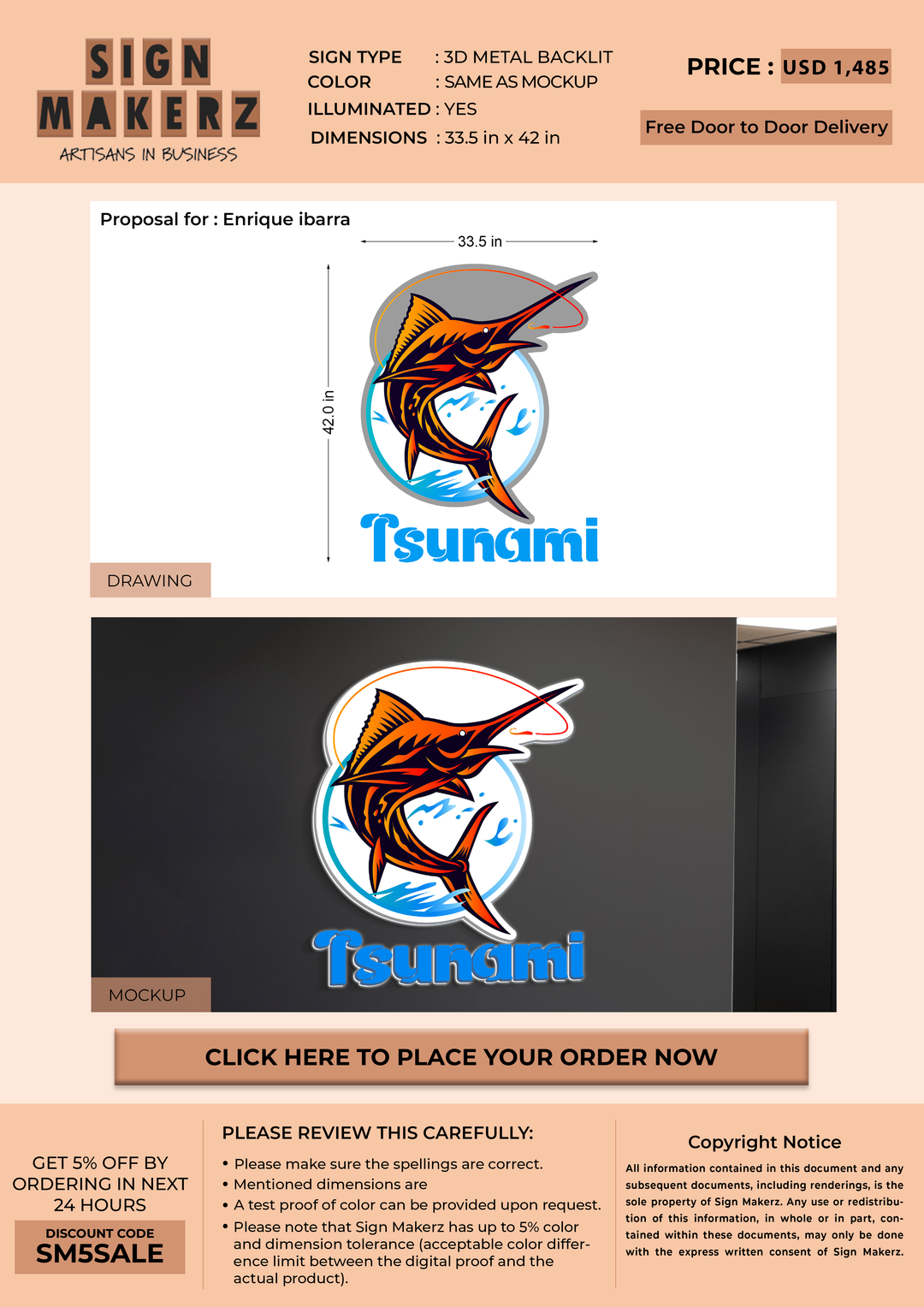 3d Metal Backlit Sign for Enrique ibarra