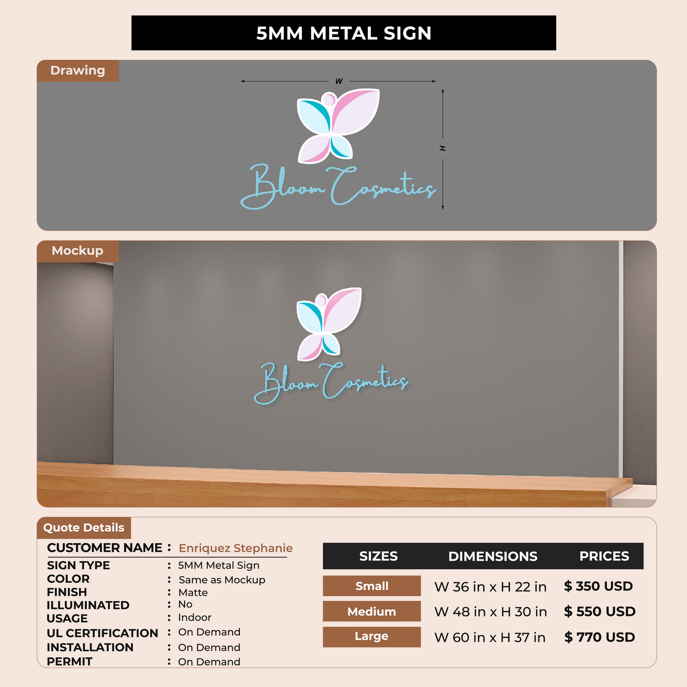 5MM Metal Sign For Enriquez Stephanie