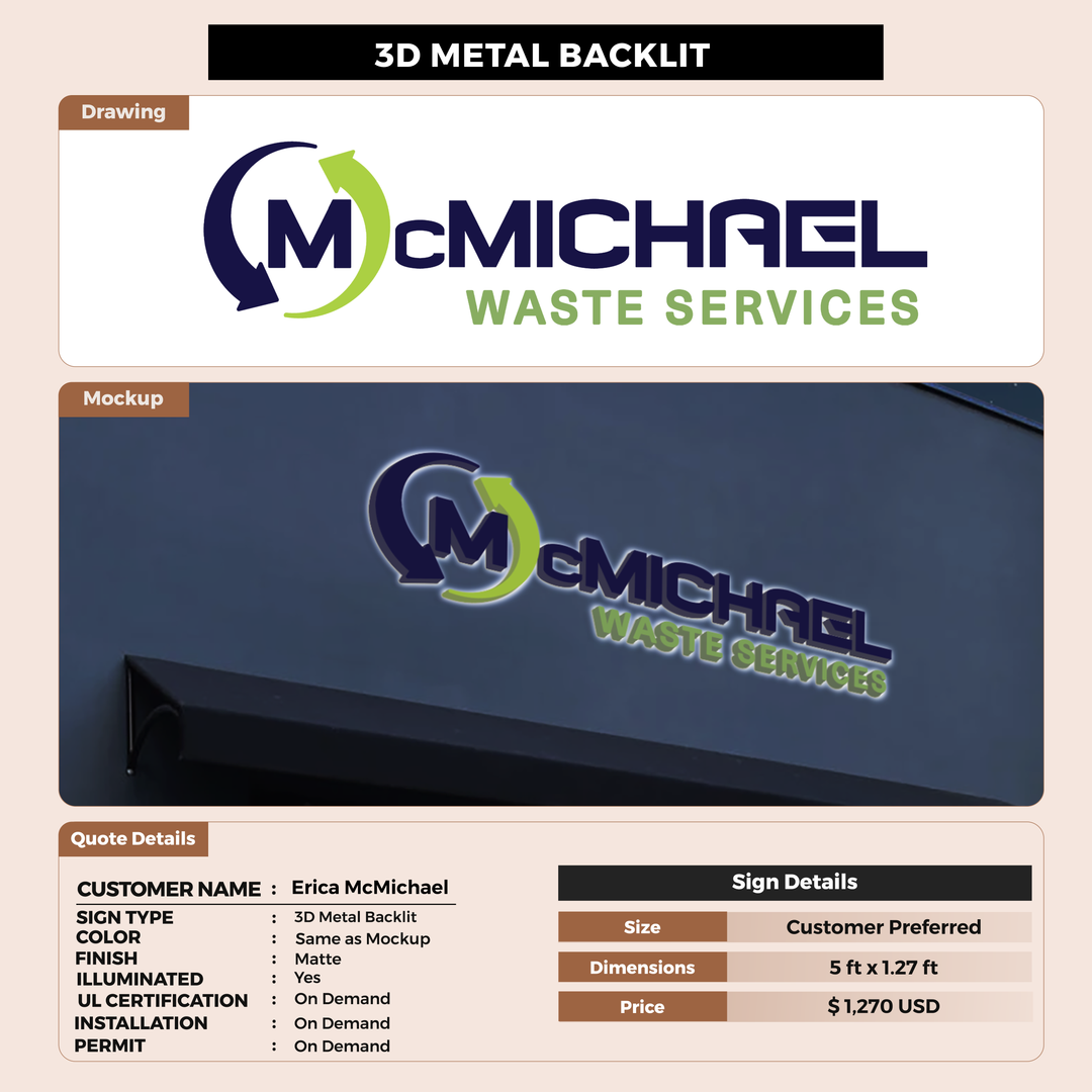 3d metal backlit for Erica McMichael