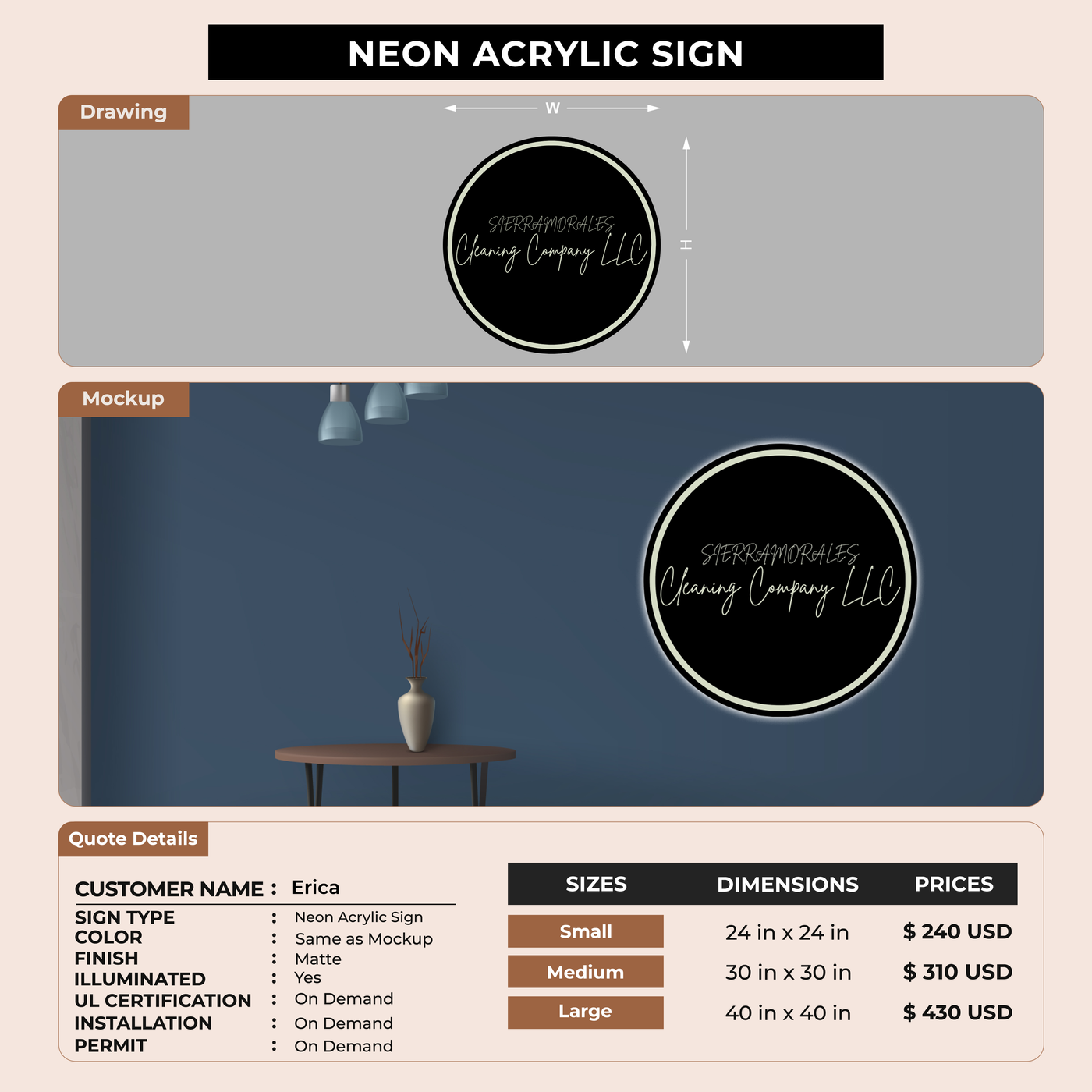 Business signage for Erica