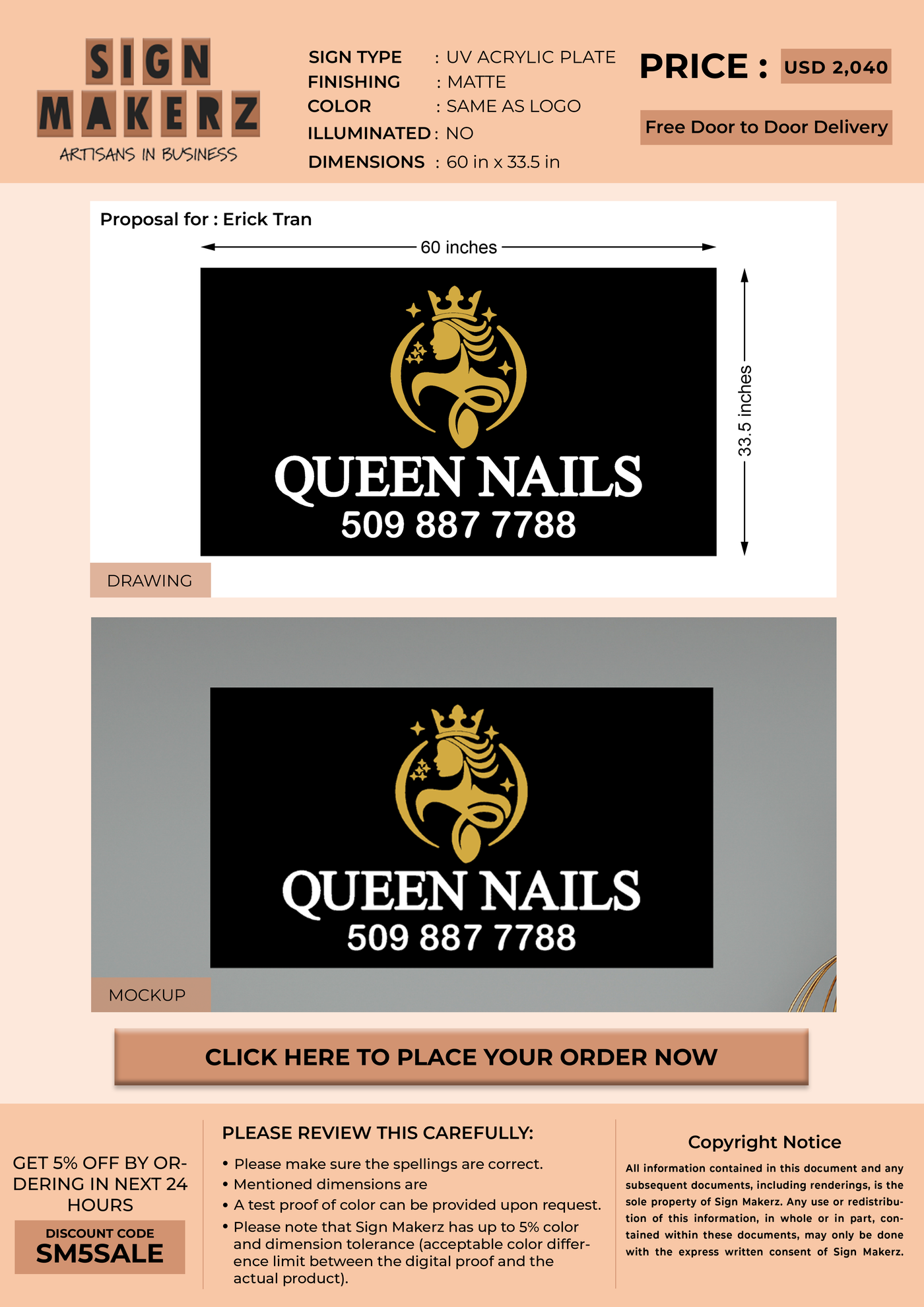 UV Acrylic Plates signage for Erick Tran