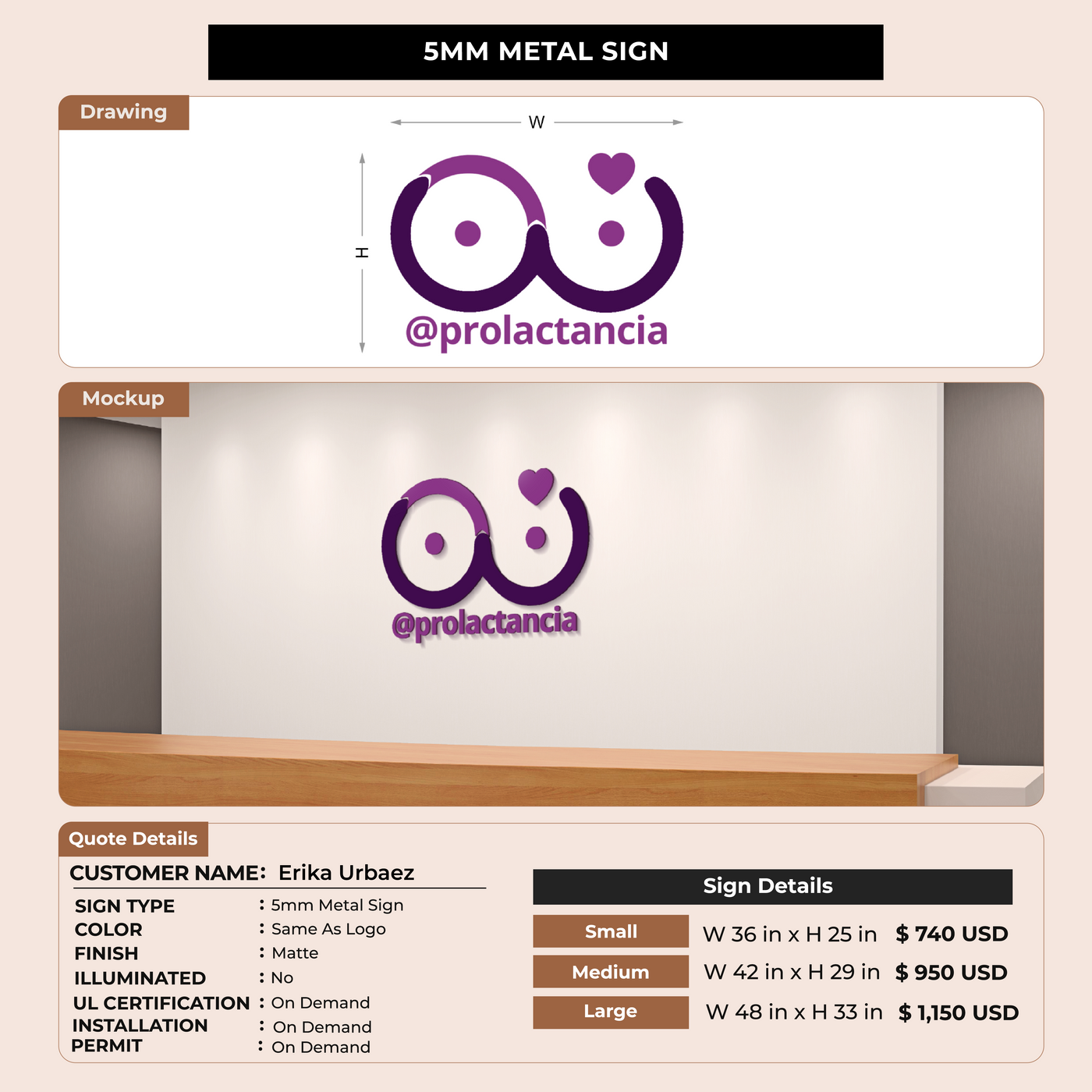 5mm Metal Sign for Erika Urbaez
