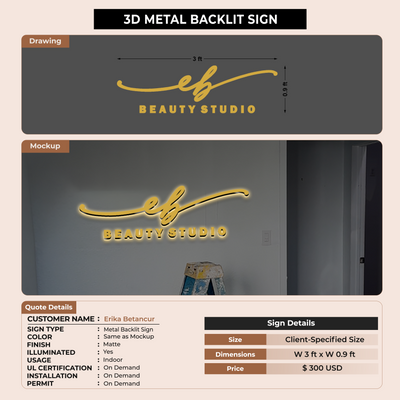 3D Metal Backlit Sign for Erika Betancur