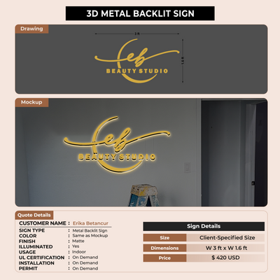 3D Metal Backlit Sign for Erika Betancur