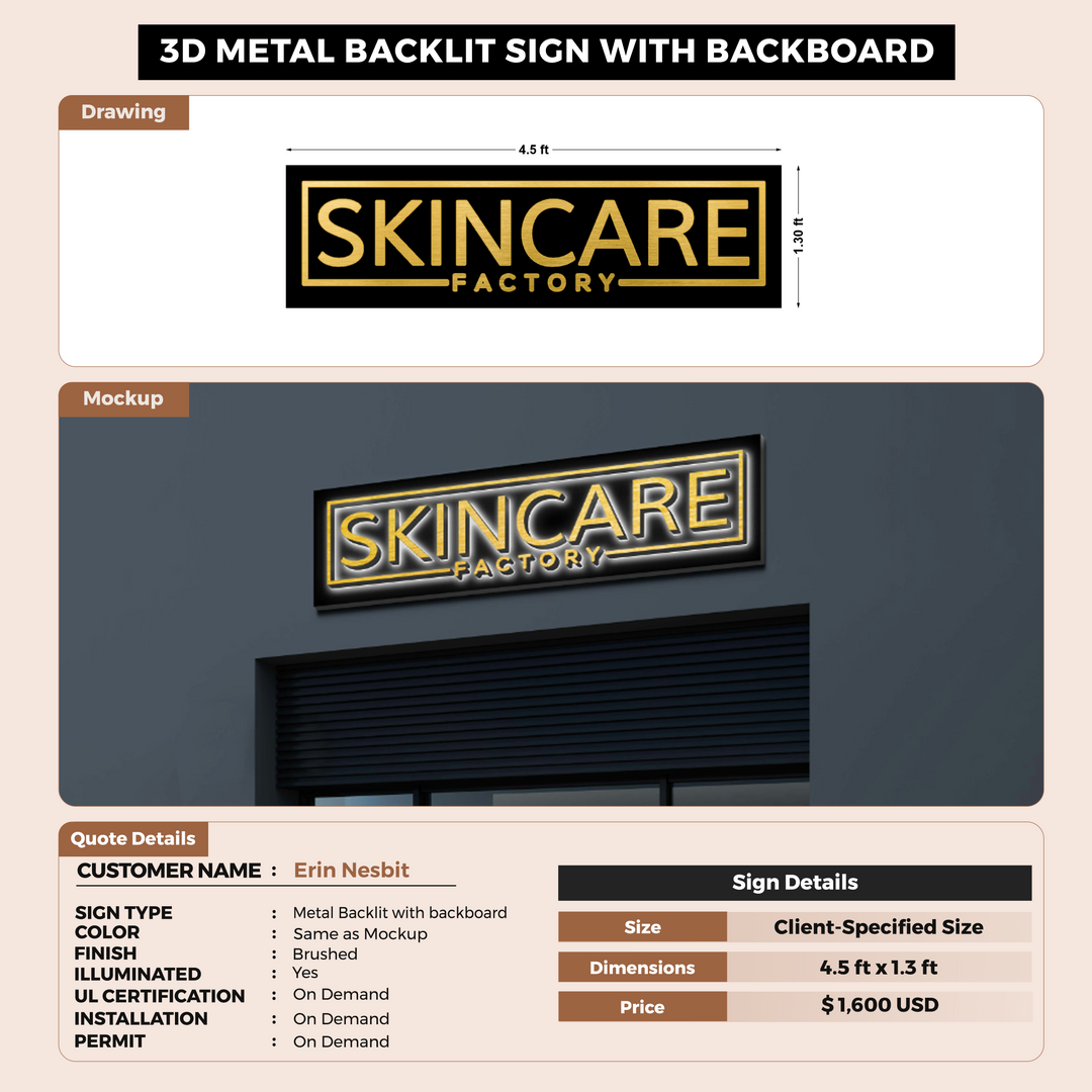 3D Metal Backlit with Backboard for Erin Nesbit