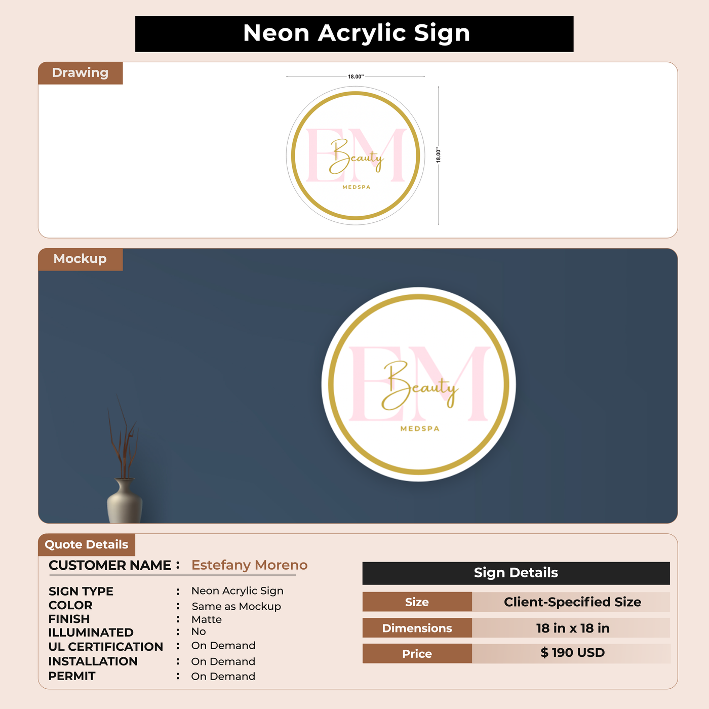 Acrylic Non-lit sign for Estefany Moreno