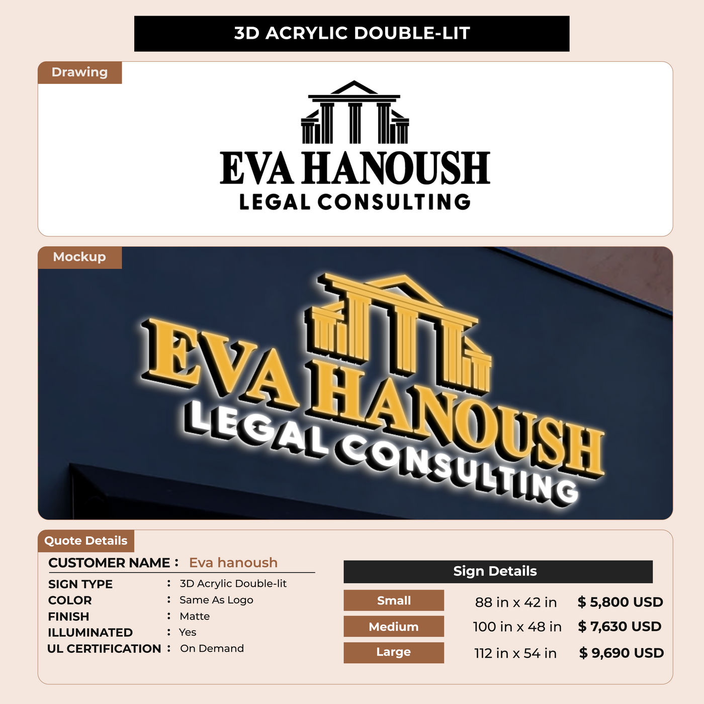 3d acrylic doublelit for Eva hanoush