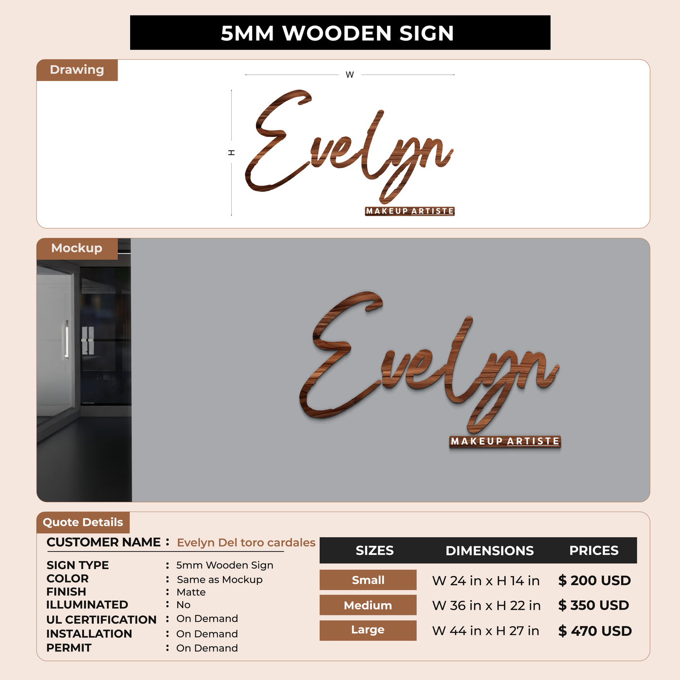 5mm Wooden Sign For Evelyn Del toro cardales