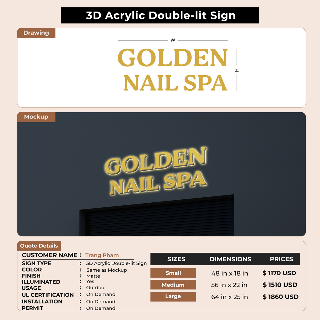 3D Acrylic Double Lit Sign For Trang Pham