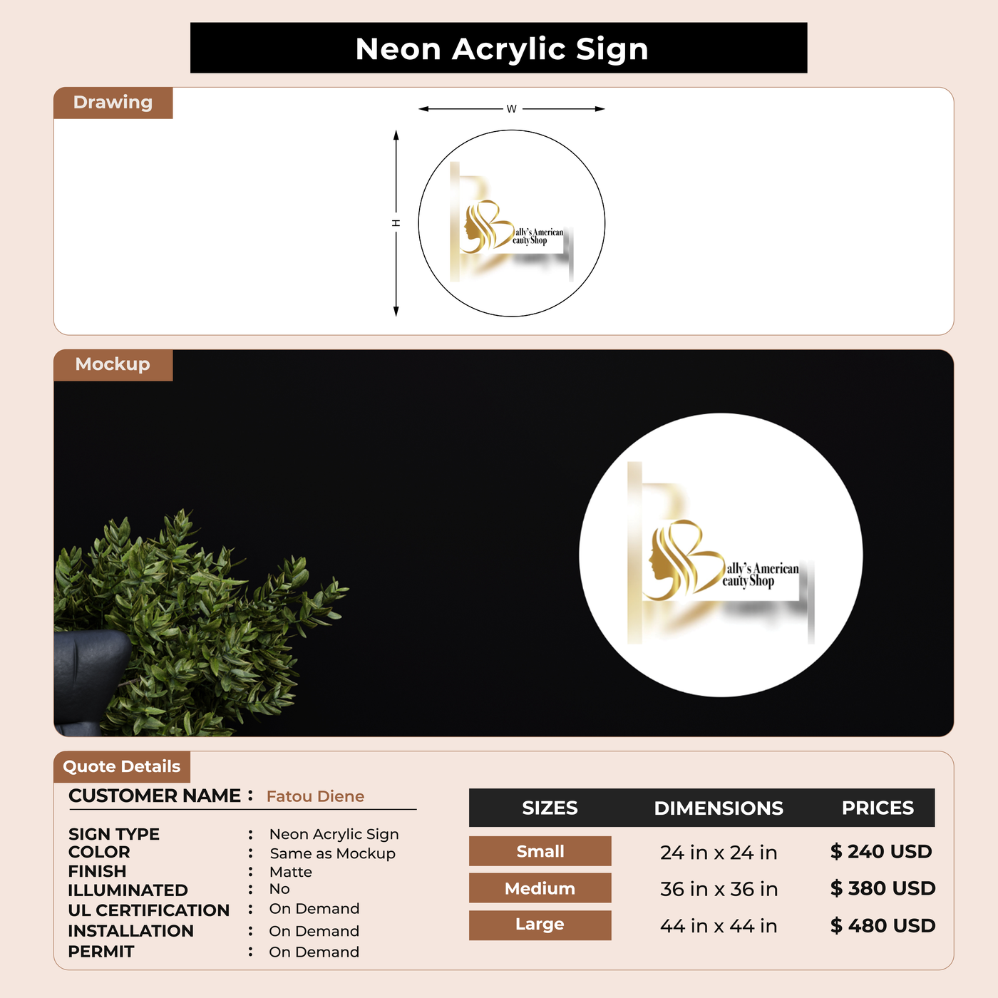 Acrylic Sign for Fatou Diene