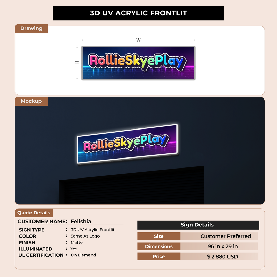 3D UV Acrylic Frontlit Sign for Felishia