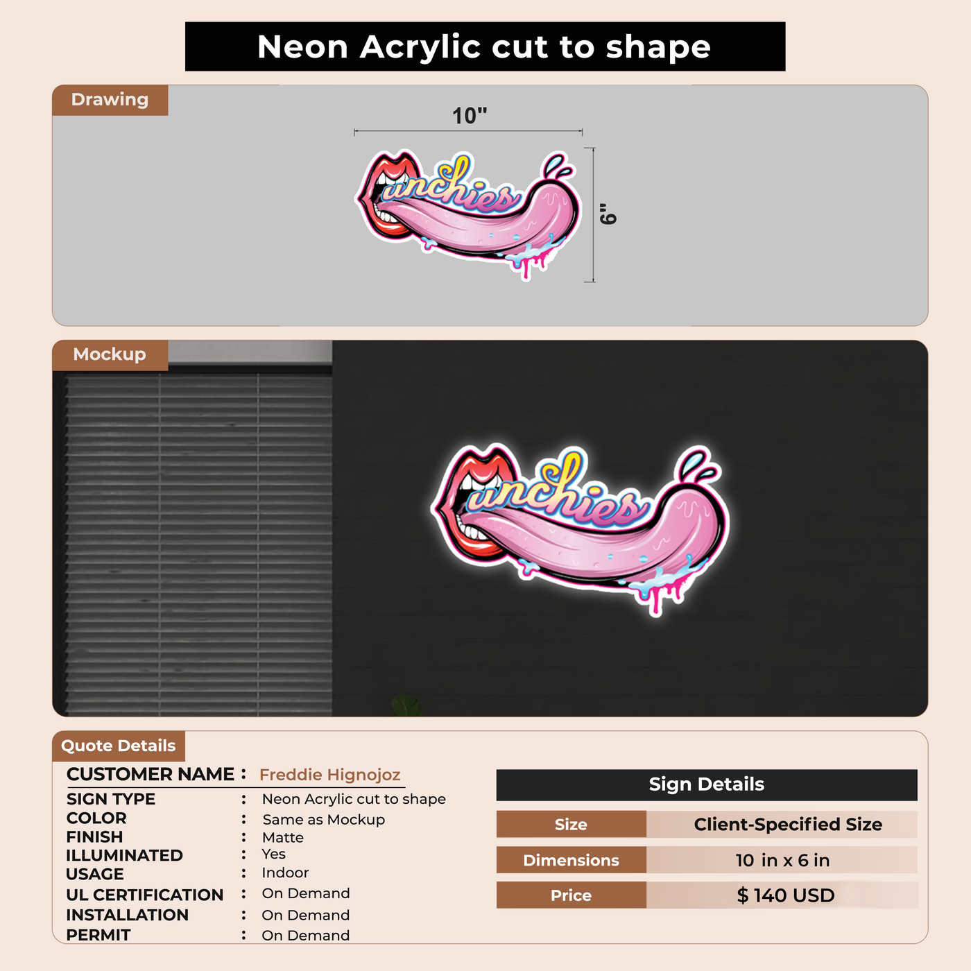 Neon Acrylic Sign for Freddie Hignojoz