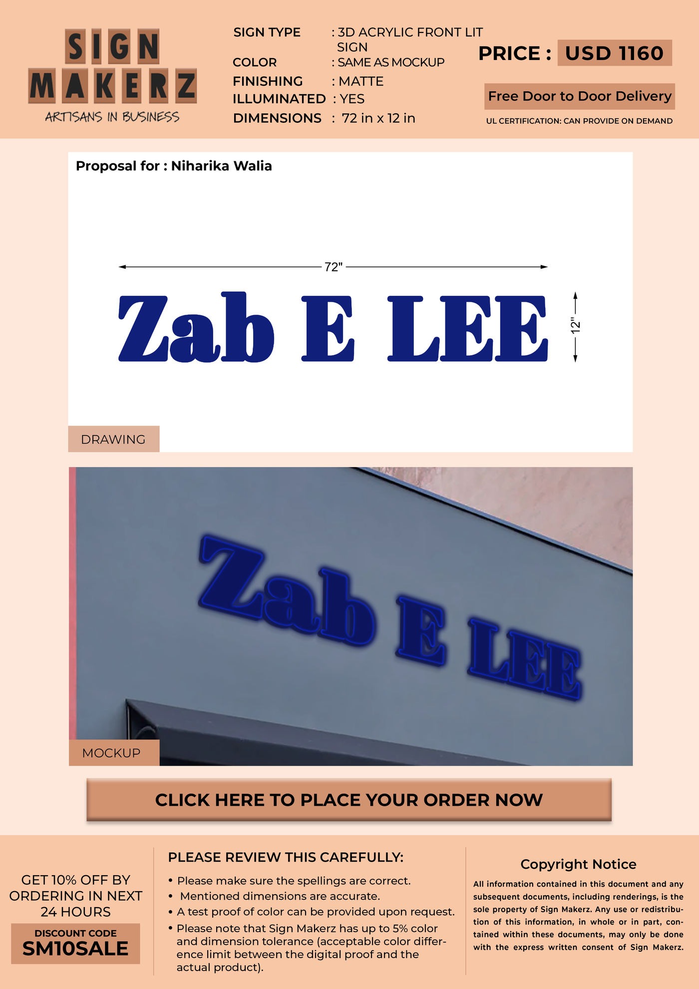 3D Acrylic Front-lit Sign For Niharika Walia