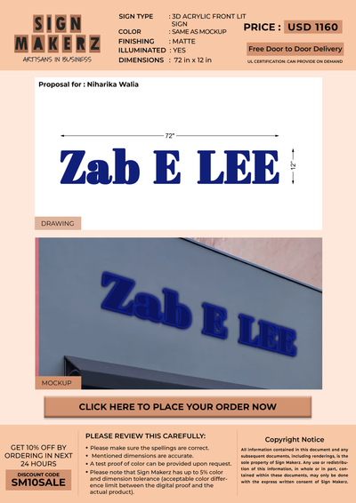 3D Acrylic Front-lit Sign For Niharika Walia