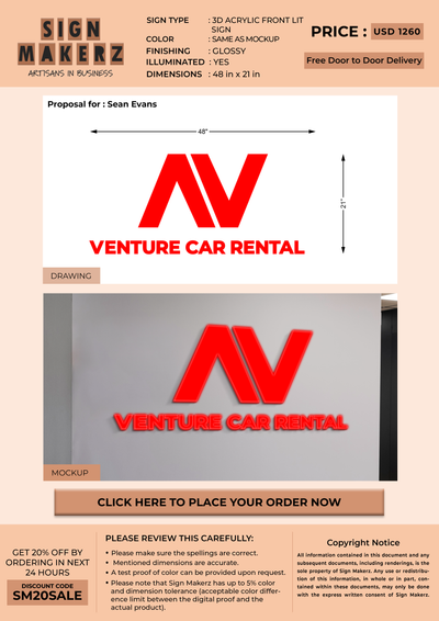 3D Acrylic Front-lit Sign For Sean Evans