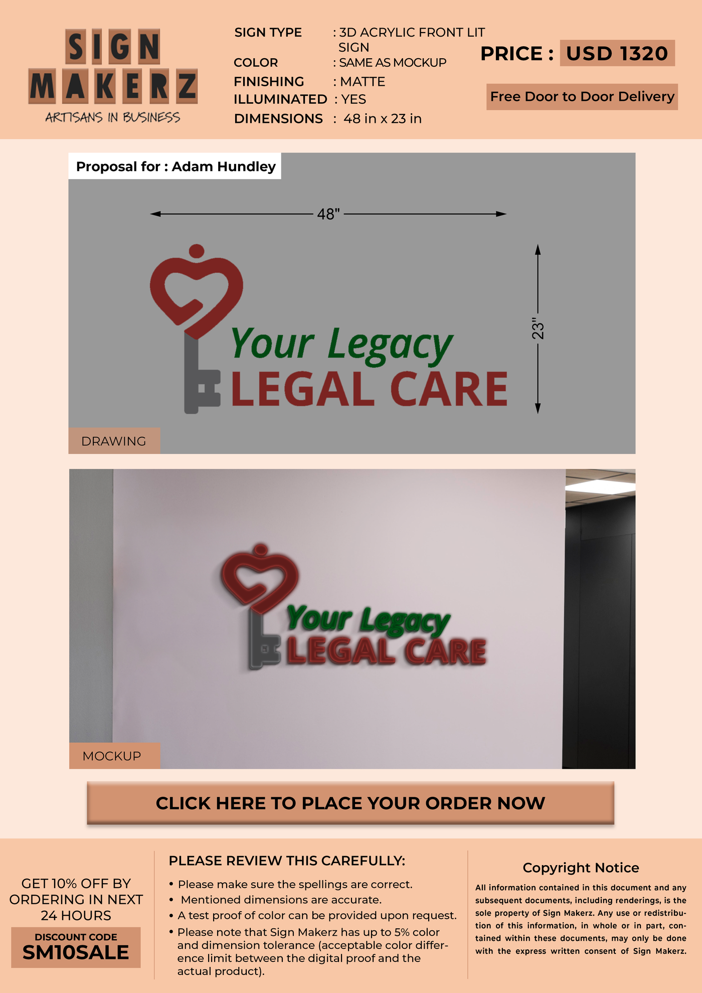 3D Acrylic Front-lit Sign For Adam Hundley